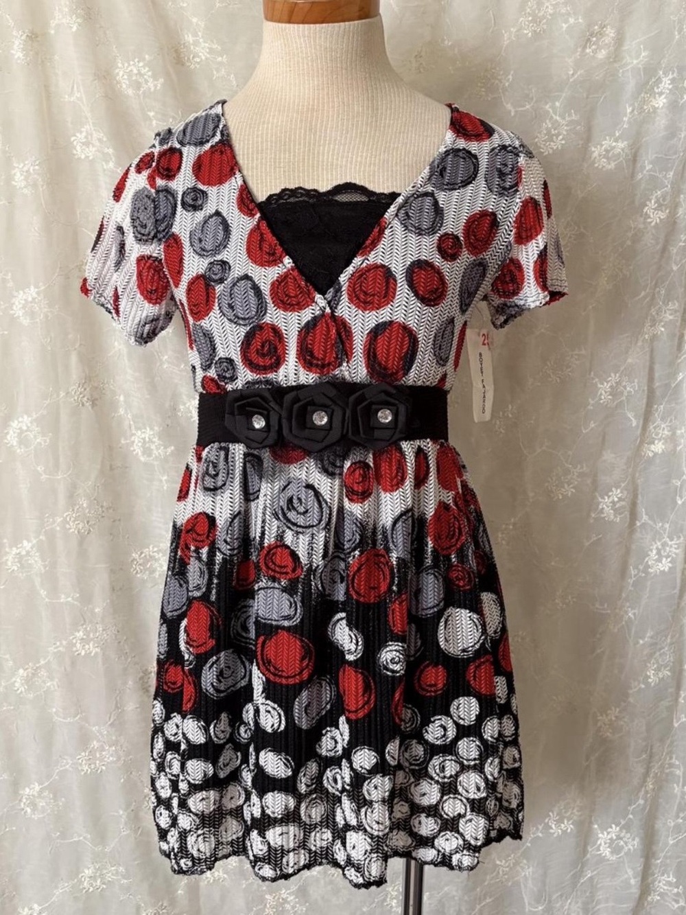 Polka Dot Mini Dress in Black & Red Like New